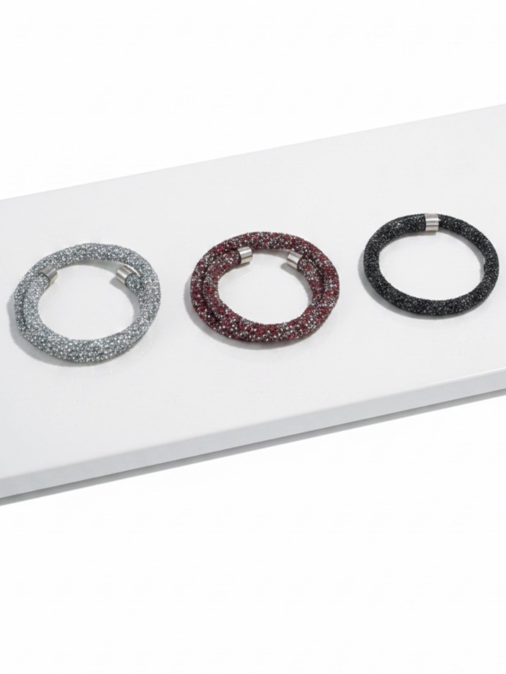 Elegant Trio Bracelet Set - Silver, Red, and Black